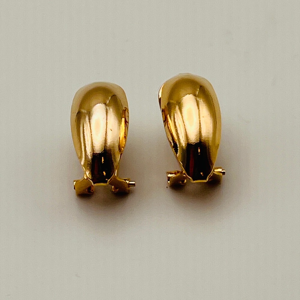 Omega Back Huggie Hoop Earrings Gold Tone Polished Pierced Domed Minimalist